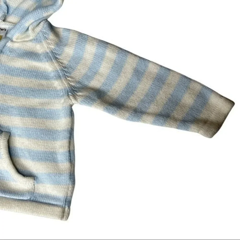 Carter's Blue/White Hooded Sweater Zip Front Baby 9M Cozy Classic Casual - Picture 3 of 13
